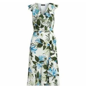 Banana Republic Sleeveless Long Ruffle Dress White Blue Green Size 4